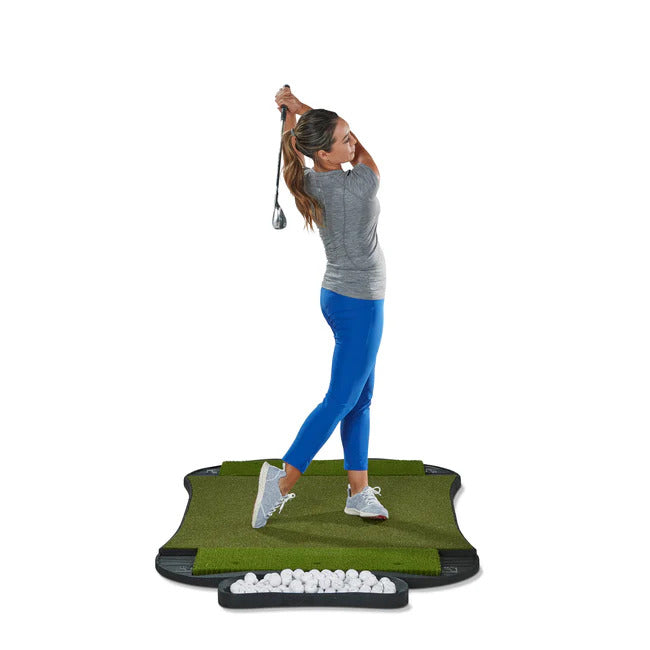 FiberBuilt Hourglass Pro Double Hitting Mat with Golfer
