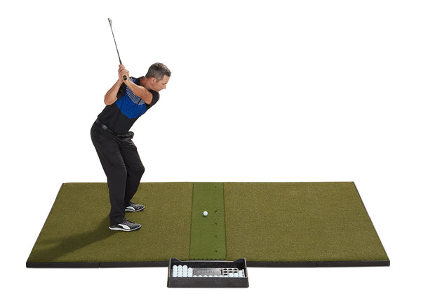 Golfer Hitting on FiberBuilt Studio Series 9x6 Center Hitting Golf Mat