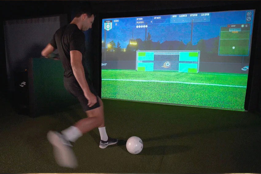 Soccer Player Hitting Ball in Foresight GCHawk Simulator Using Skill Drill