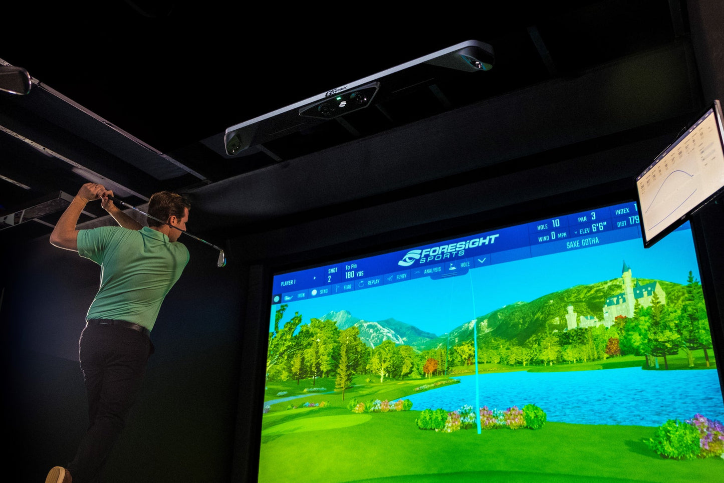 GC Hawk Launch Monitor Sample PLay area with Supporting Monitor