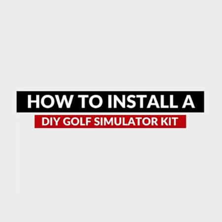 graphic text "how to install a DIY golf simulator kit" in black and red boxes