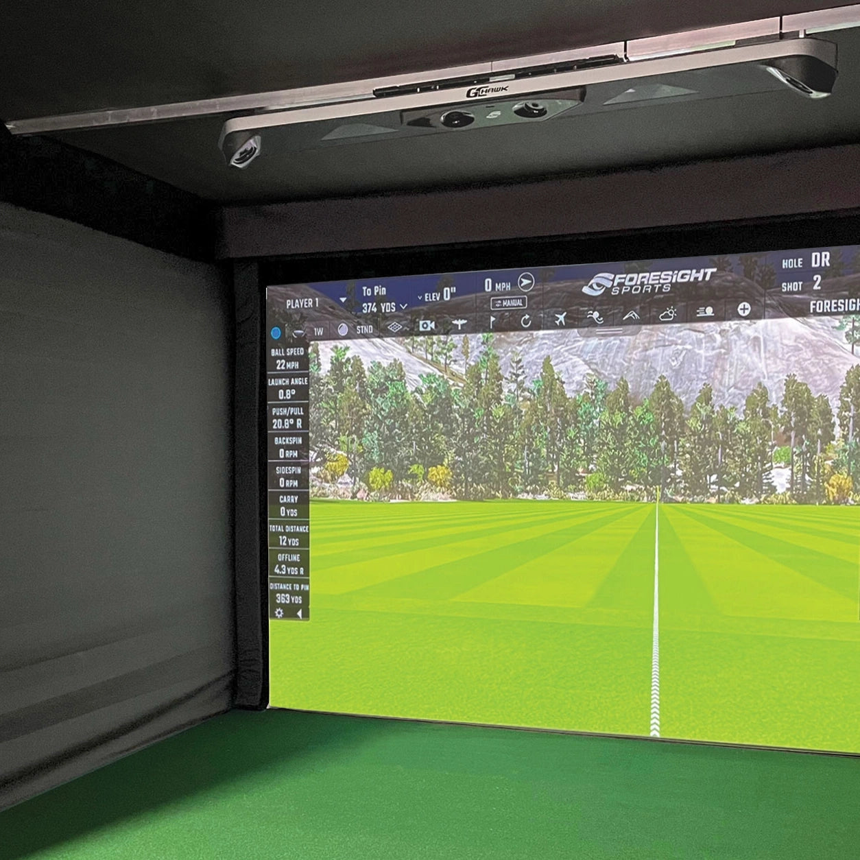 Enterprise 18' Golf Simulator Enclosure With Foresight Falcon Ceiling Mounted