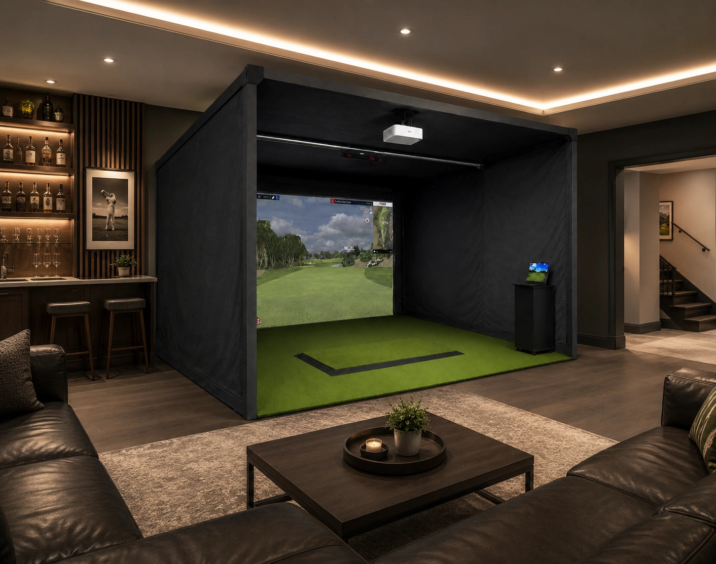 ProTee VX Platinum 18' D x 15' W x 10' H Golf Simulator Package Side View