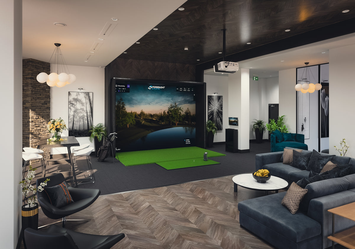 Foresight GCQuad Home Golf Simulator In A Modern Family Room