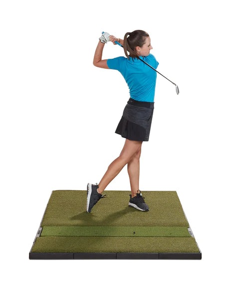 Side View Golfer Swinging on FiberBuilt Studio Series Mat