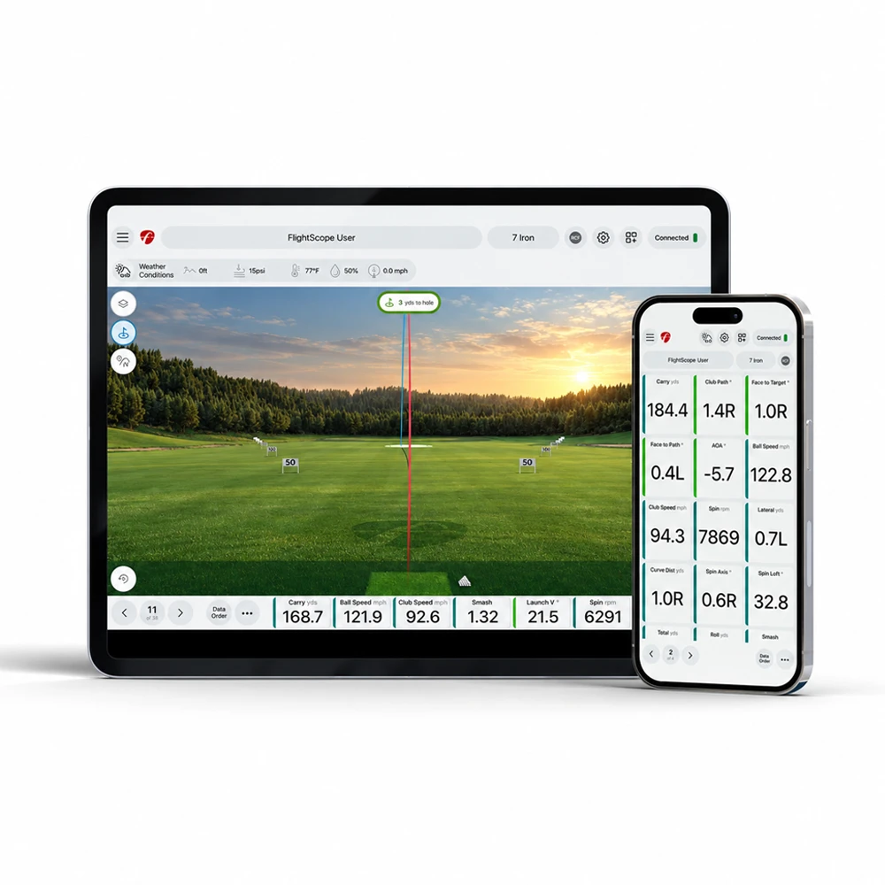 Flight Scope Pro Package on an iPad and iPhone showing Environmental Optimizer