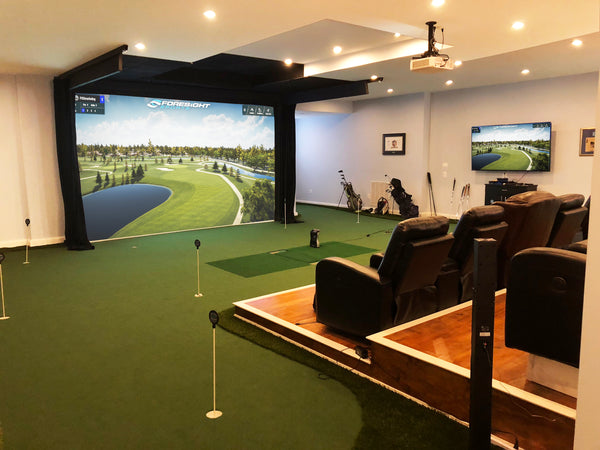 Ace Indoor Golf Simulator Room and Home Theater With Golf Simulator Curtains