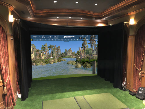 Golf Simulator and Home Theater Room With Golf Curtains