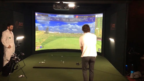 Golf Simulator Rental for Corporate Events - NHL Event with Trevor Zagras Hitting