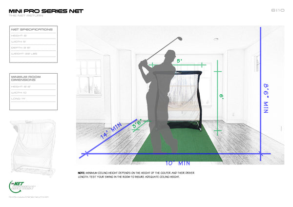 Net Return Pro Series Dimensions Including Golfer Height