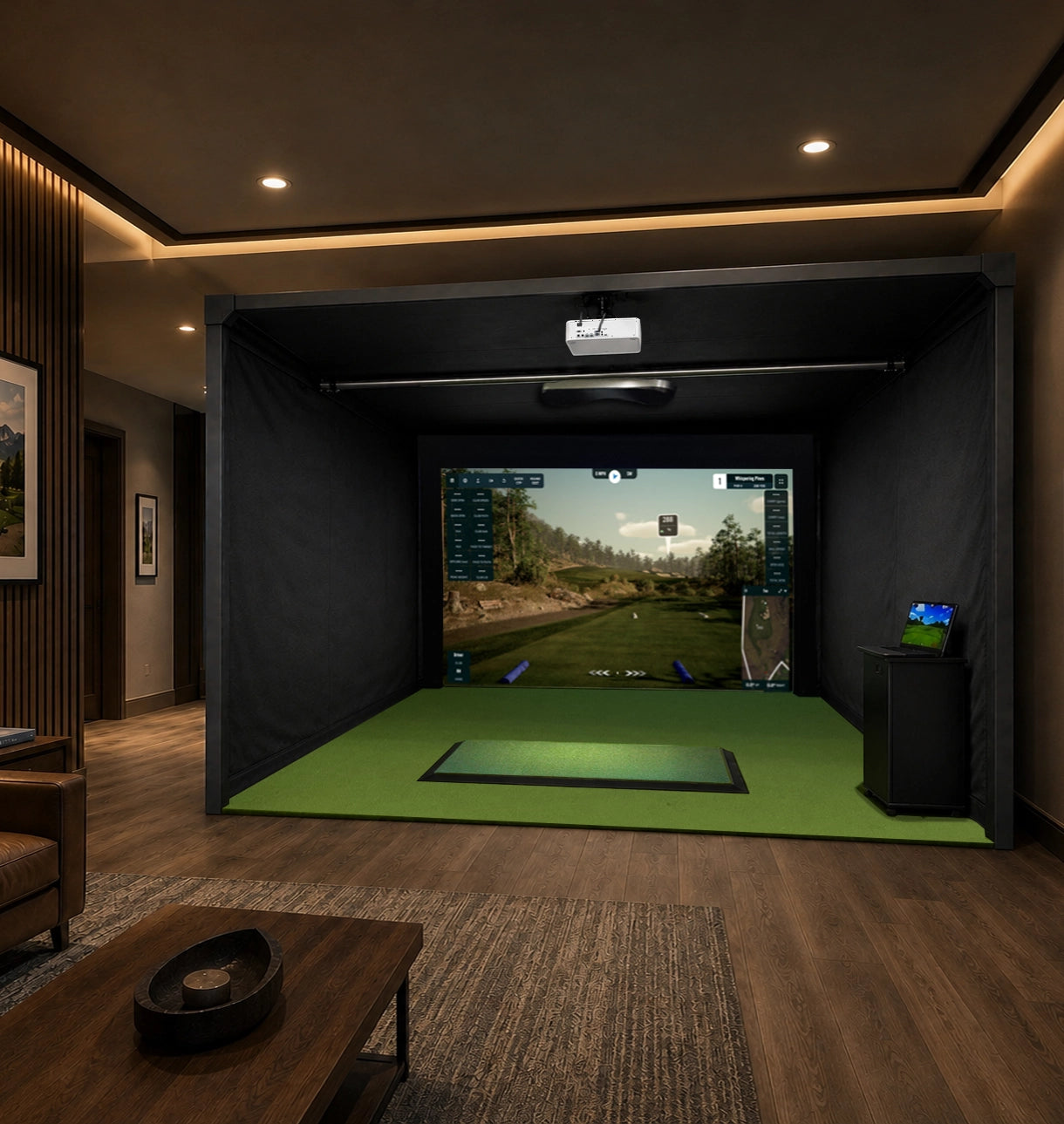 ProTee VX Platinum 15' W x 15' D X 10' H Enclosure Golf Simulator Package with Epson L695 Projector Front View