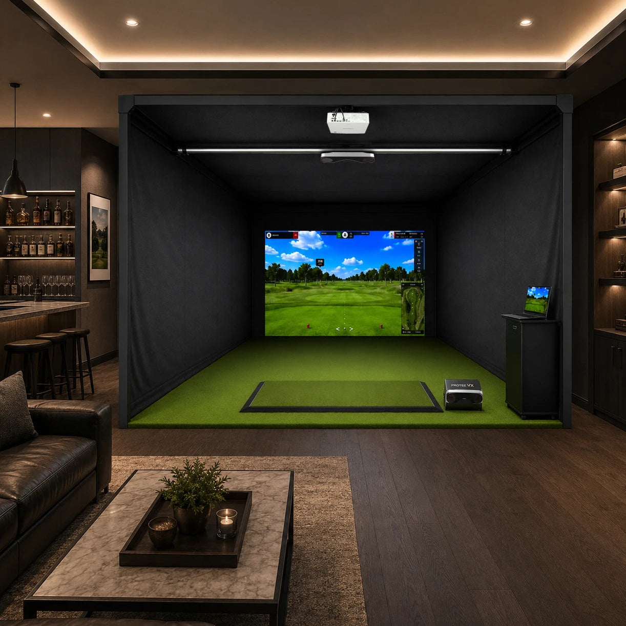 ProTee VX Platinum 18' D x 15' W x 10' H Golf Simulator Package Front View