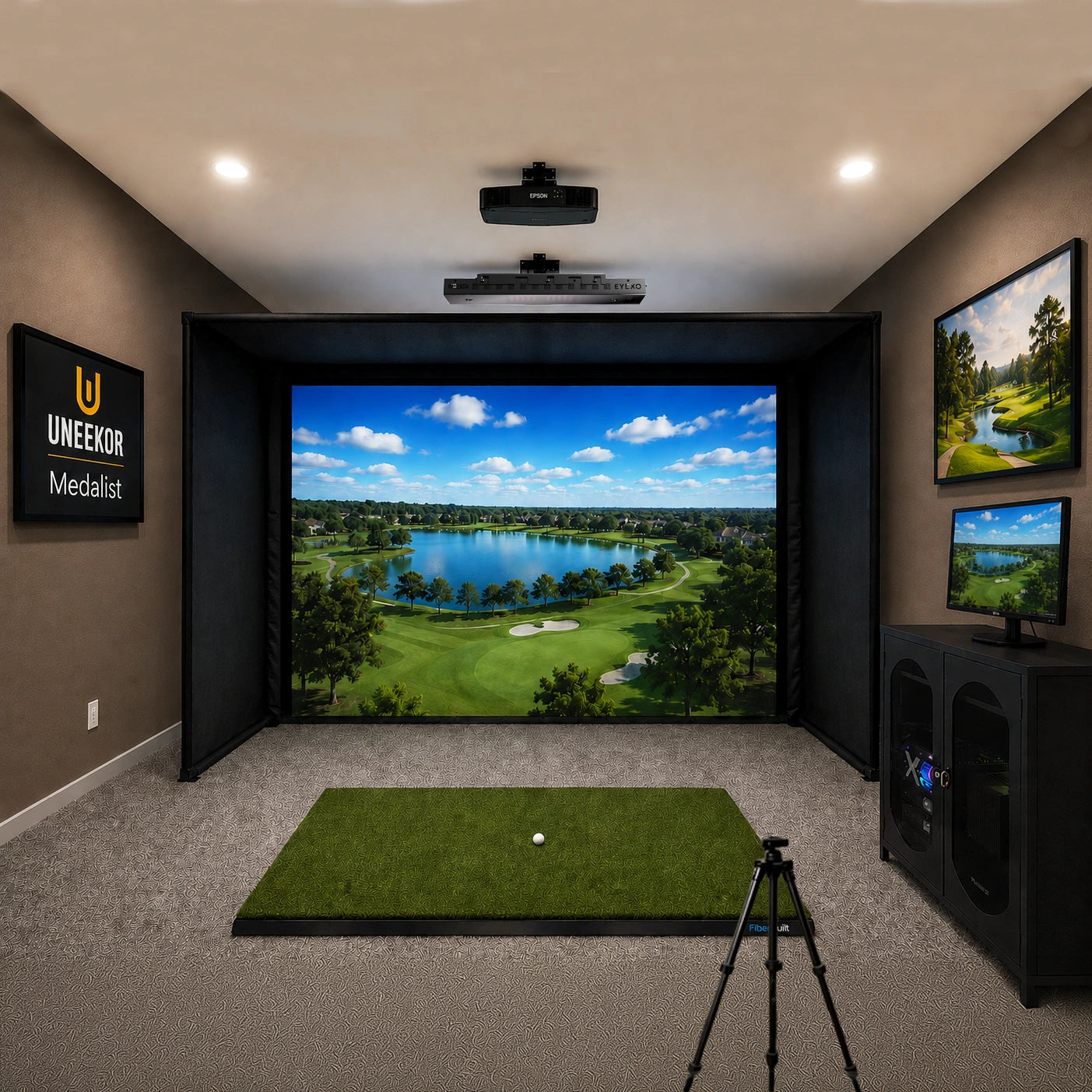 Uneekor Eye XO Medalist Golf Simulator Package with Swing Optix