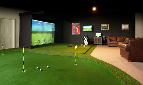 Golf Simulator Room with Putting Green and Stock Enclosure