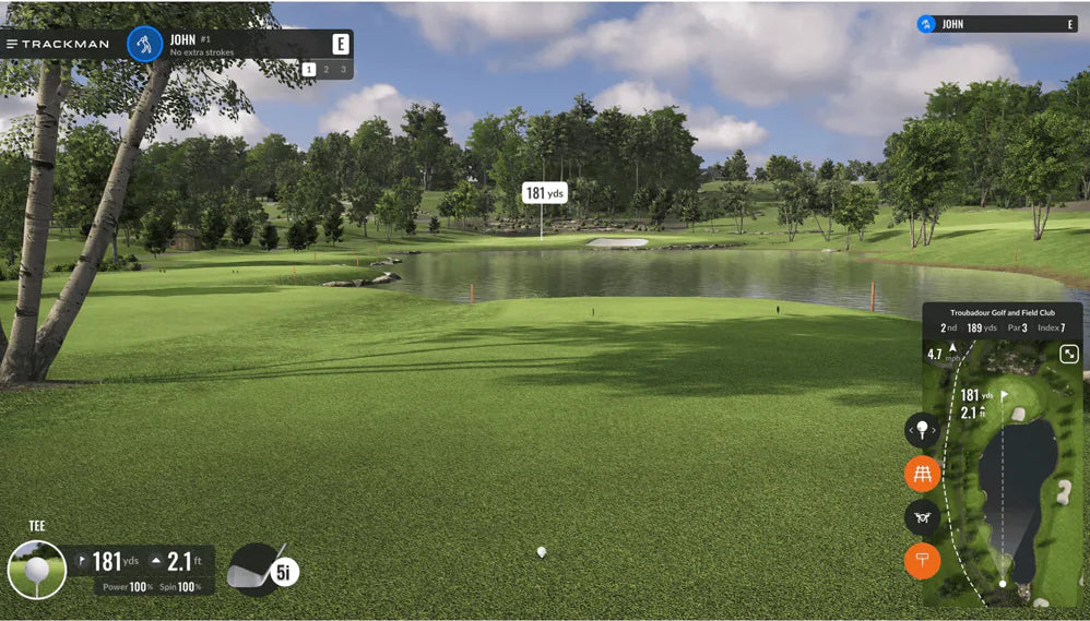 Trackman IO Launch Monitor Golf Simulator Software Screenshot with distance to the pin and hole overview