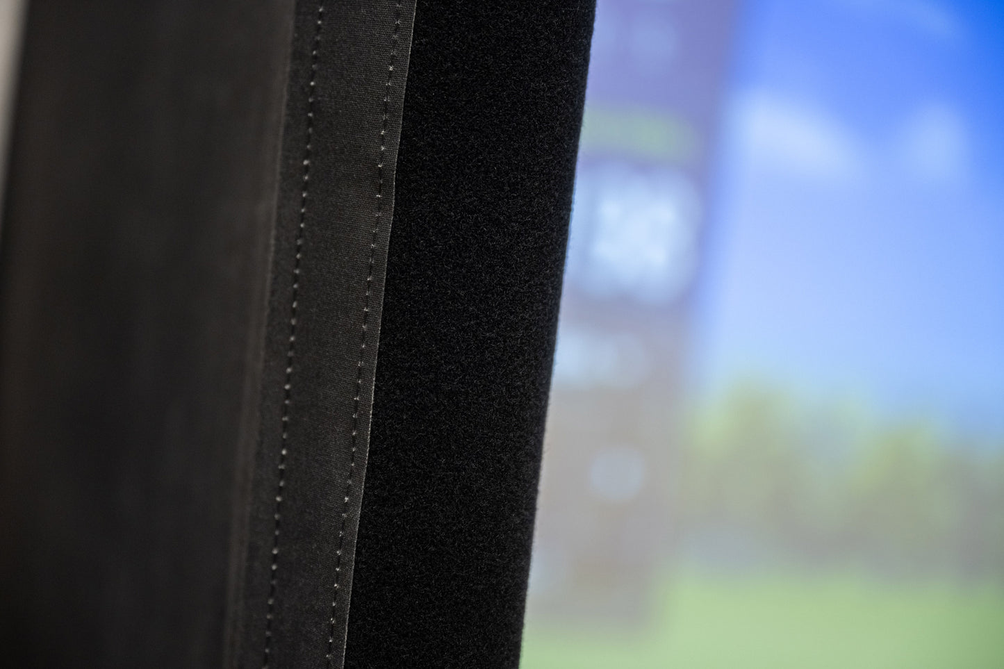 Golf Simulator Medalist Enclosure, close up of custom built enclosure stitching