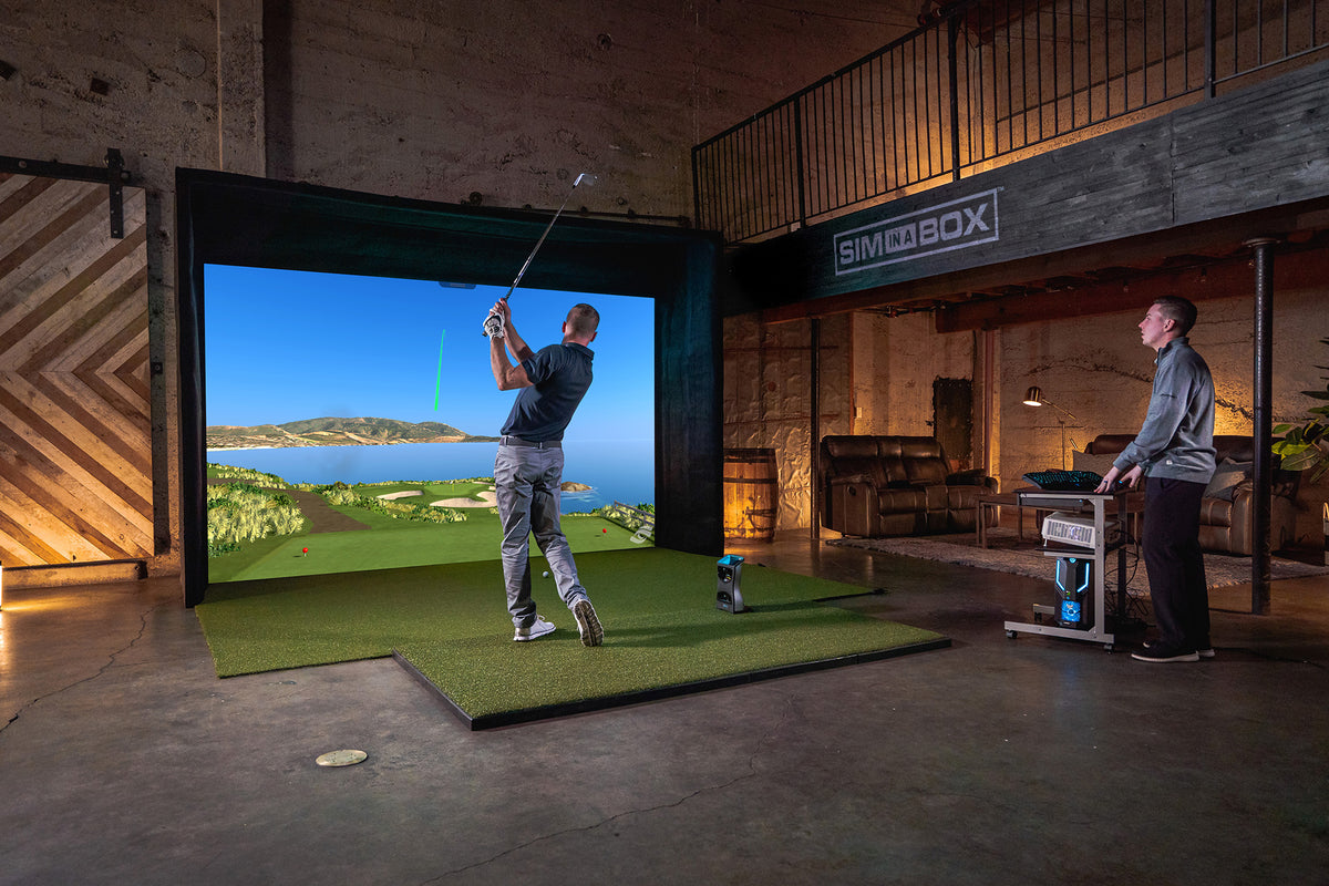 Sim in  Box Golf Simulator Package: Eagle Plus in use photography