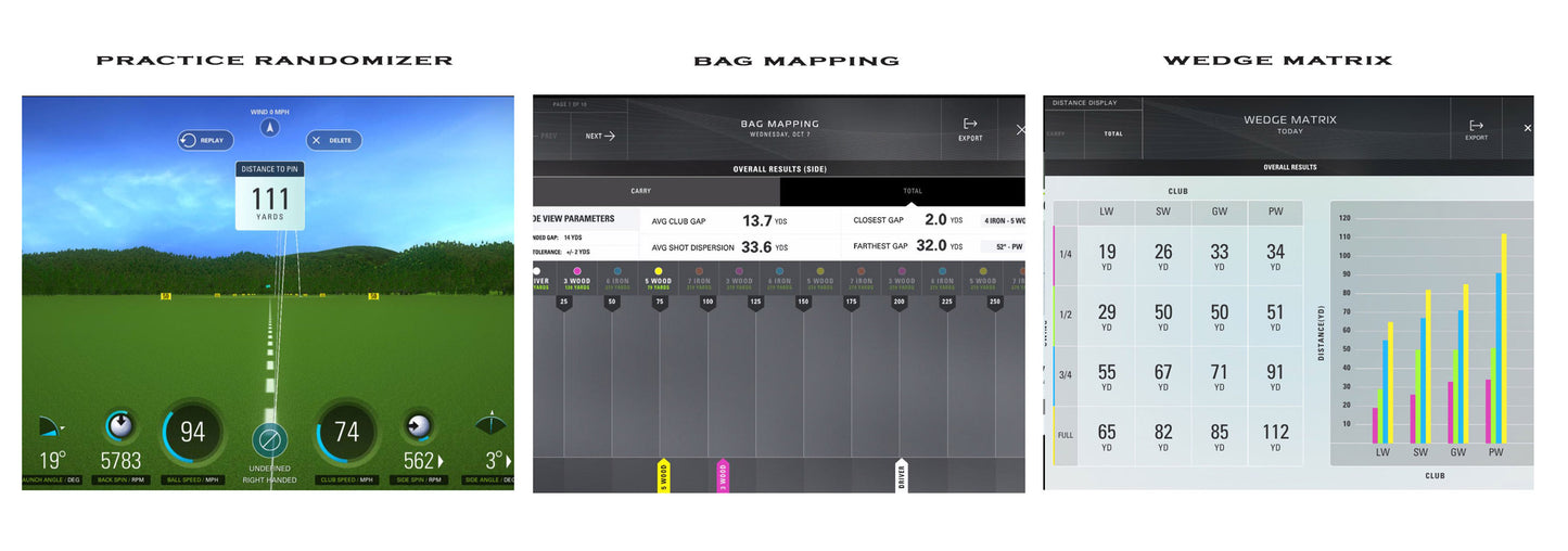 SkyTrak Golf Launch Monitor Practice Randomizer, Bag Mapping and Wedge Maxtix