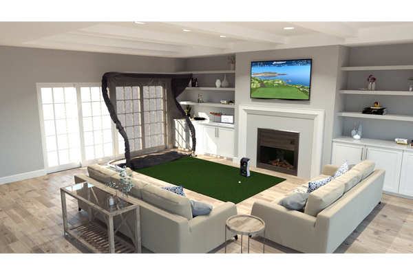 Sim in a Box Par Golf Simulator Package Installed In living room