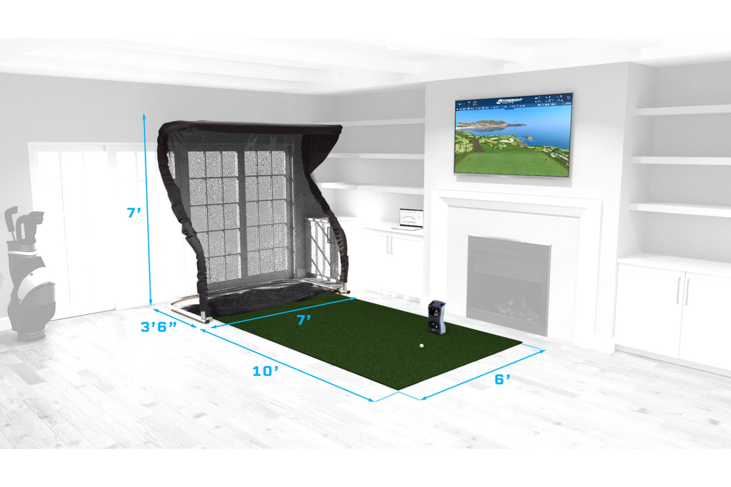 Sim in a Box Par Golf Simulator Package installation Dimensions