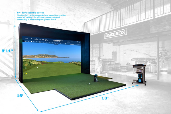 Sim in  Box Golf Simulator Package: Eagle Plus simulator dimensions.